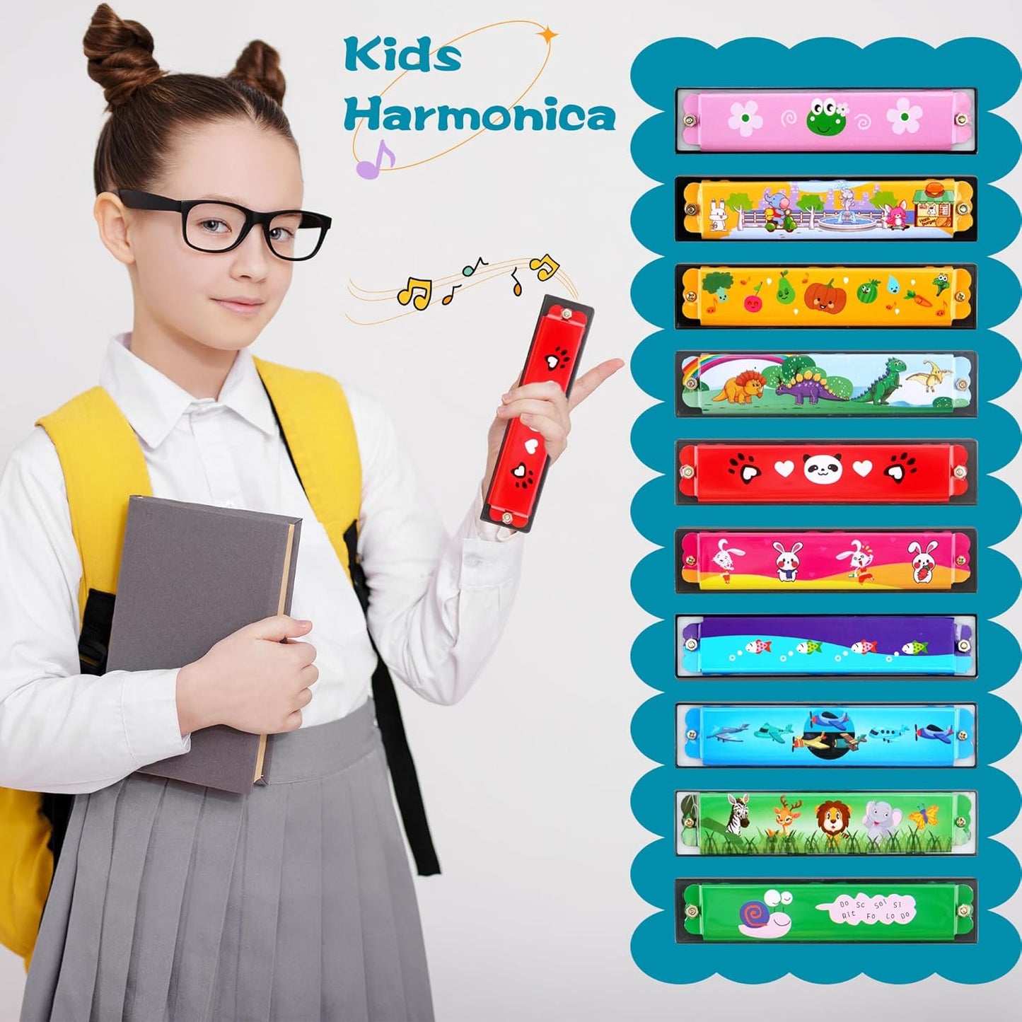 15 Pack Harmonica Toy for Kids Cartoon Harmonica with Double Row of 16 Holes Musical Instrument Toy for Toddler Kids Adult Beginners' Musical Instrument Toy Gift, Random Color Pattern