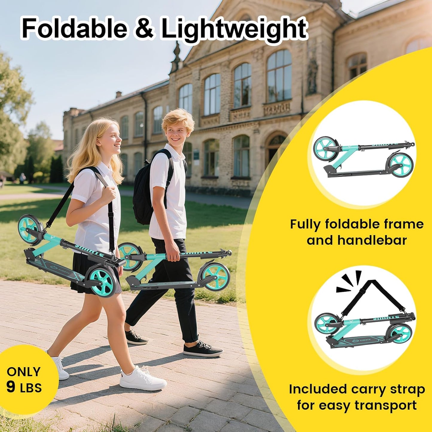 Kick Scooter for Kids Teens & Adults, 4 Adjustable Heights, 8IN All Terrain Big Wheels, Foldable and Lightweight, Gifts for Girls Boys