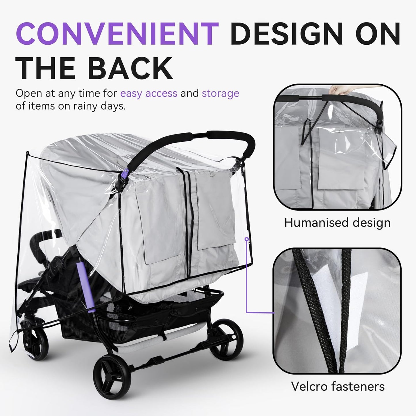 bemece Double Stroller Rain Cover, Weather Shield Double Stroller for Side by Side Seats Twin Stroller, Baby Outdoor Activities Accessories, Protects Children from Rain, Snow, Wind