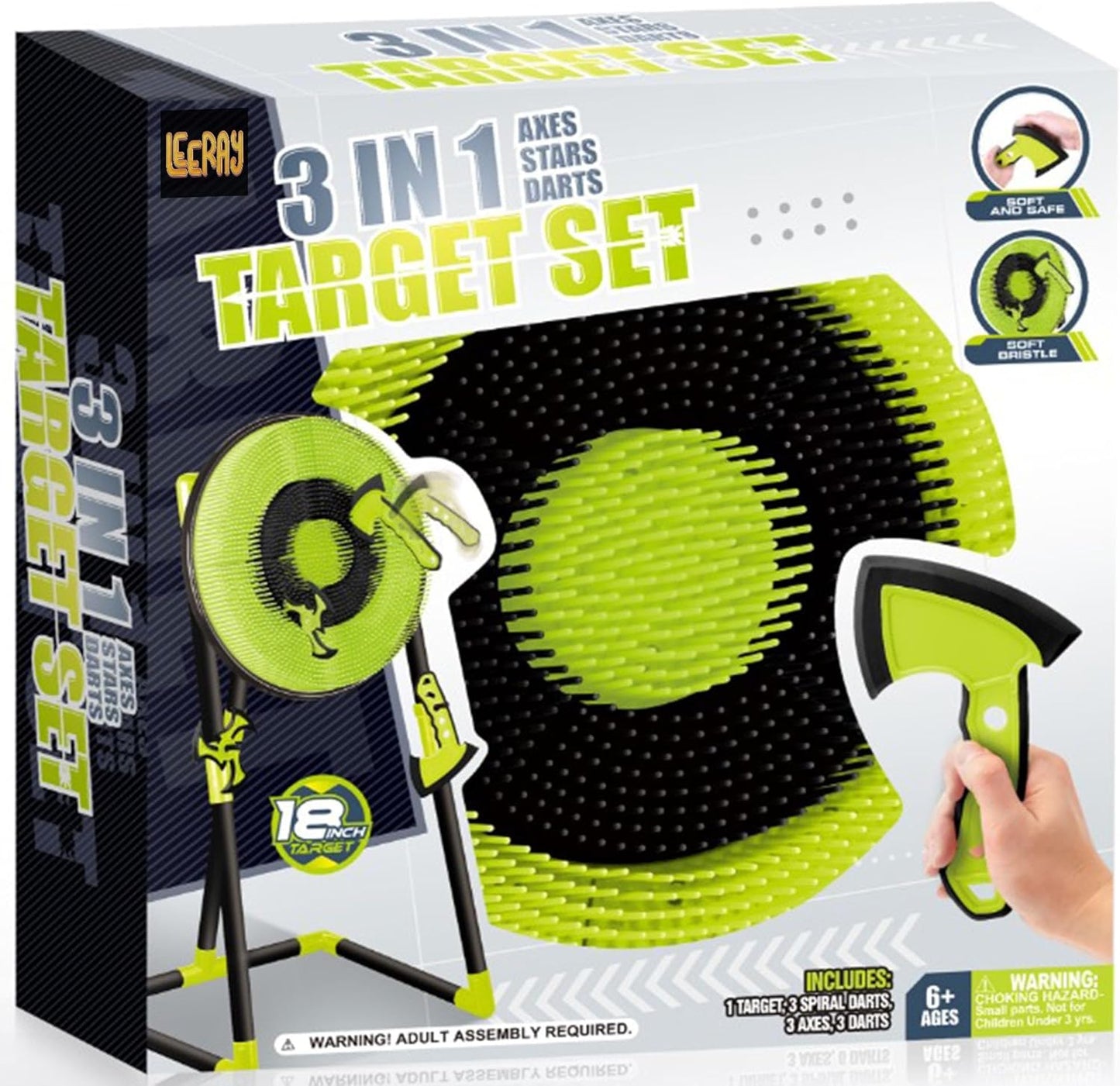 Leeray 3-in-1 bristle axe target board game - throwing target game set with throwing axes, lawn darts, and ninja throwing stars - axe throwing game for backyard outdoor games for kids and adults
