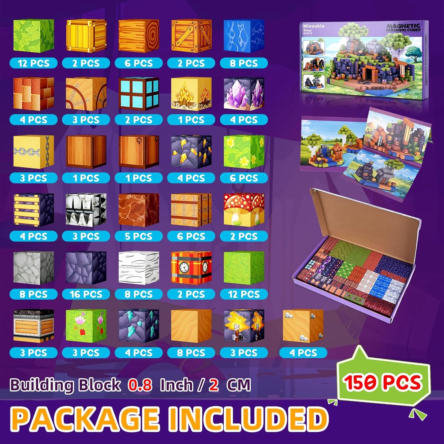 150PCS Magnetic Blocks, Build 3D Magnetic Building Blocks Set for Kids Ages 3+ Boys and Girls, Magnet Blocks STEM Sensory Educational Christmas Birthday Gifts Construction Toys