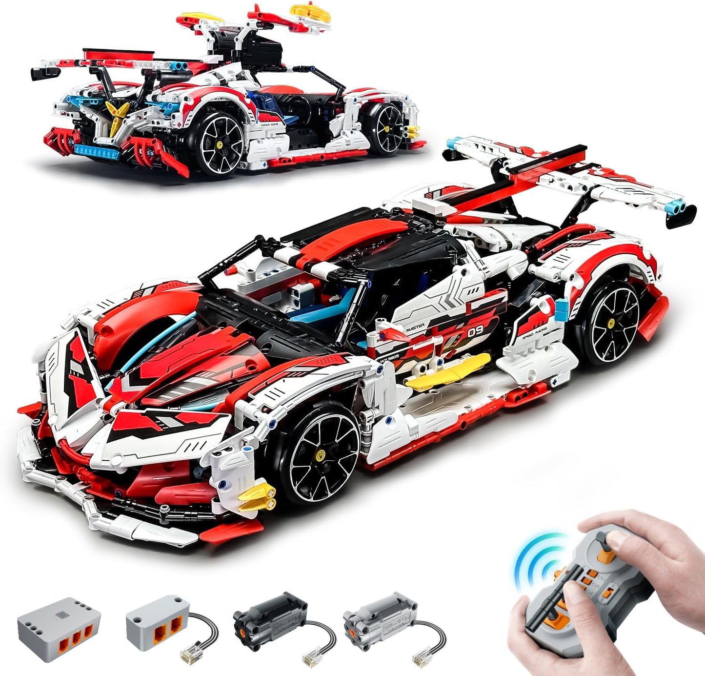 1:10 Race Car MOC Building Kit and Engineering Toy, Adult Collectible Sports Car Technology Car Building Kit, Remote Control Scale Sports Car Model for Adults Men Teens(2277 Pcs)