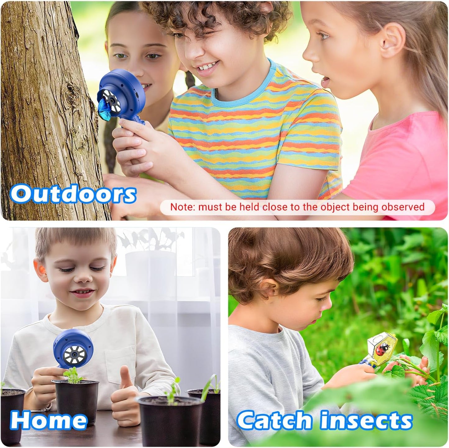 2 in 1 Kids Microscope with Bug Catcher,HD 500X Digital Microscope for Kids with 2" Screen,Photo and Video,STEM Educational Science Kit Learning Toys for Age 3-12 Girls & Boys Birthday Gifts (Blue)