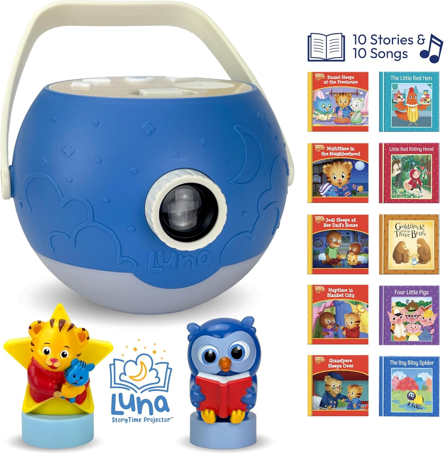 Kids Book Projector – 5 Daniel Tiger & 5 Classic Read-Aloud Stories, 10 Songs & Night Light & Soothing Dream Music | Children Ages 3+ Storytime Projector | Toys, Owl & Daniel Tiger