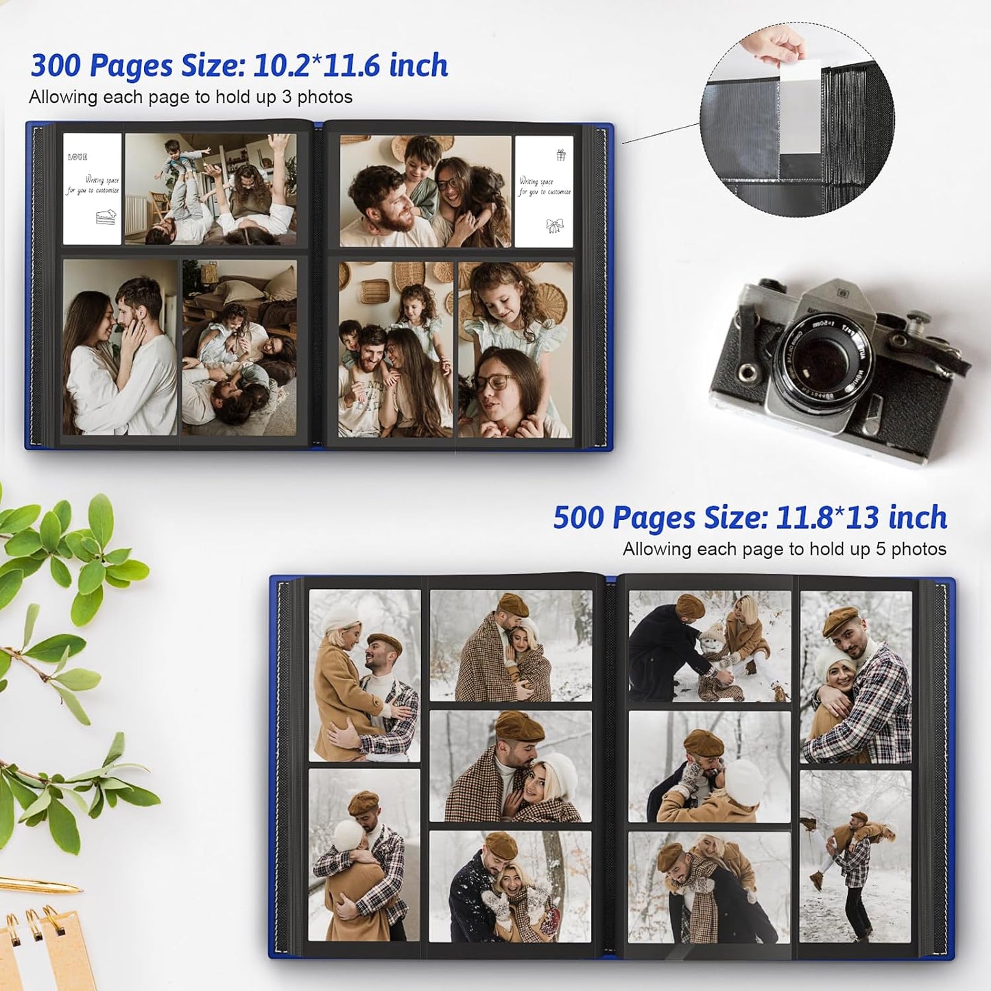 Popotop Photo Album 4x6 500 Pockets with Leather Hardcover Cover, Large Photo Album Binder Book with 50Pcs Pages for Family Travel Wedding Baby Gifts