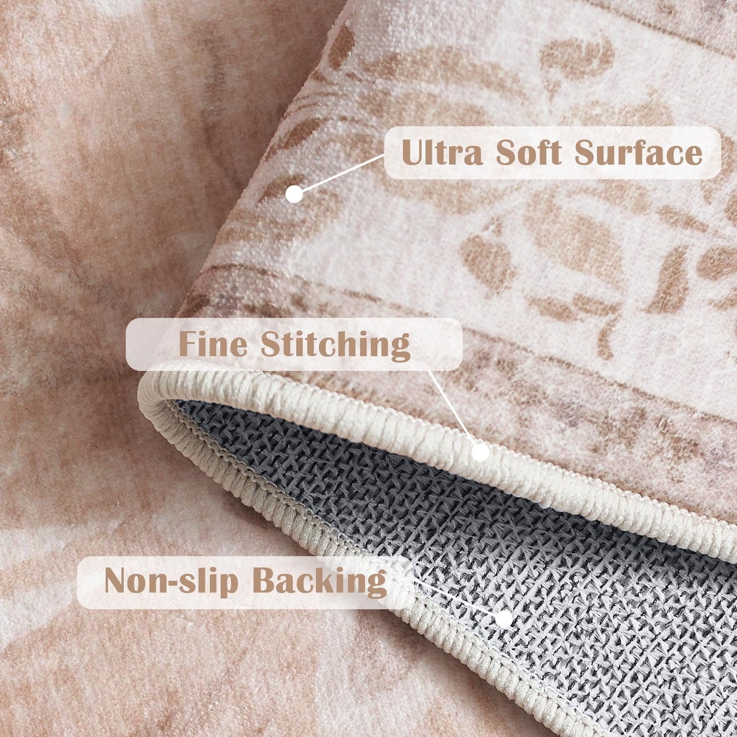 jinchan Vintage Floral 3x5 Area Rugs for Entryway - Machine Washable Distressed Design Ultra-Thin Low-Pile Soft Non-Shedding Carpet for Kitchen Bedroom Entrance Laundry Living Room (3x5ft,Coral Pink)