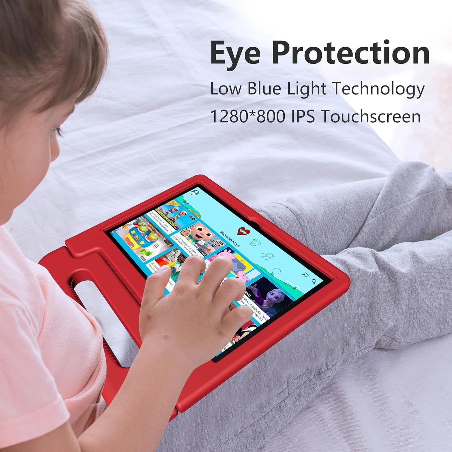 Kids Tablet, 10.1 Inch Tablet for Kids Android 14, 64GB Octa-Core, WiFi, Big Battery, Kids Space, Parental Control 1280 * 800 HD Display Children Tablets Red