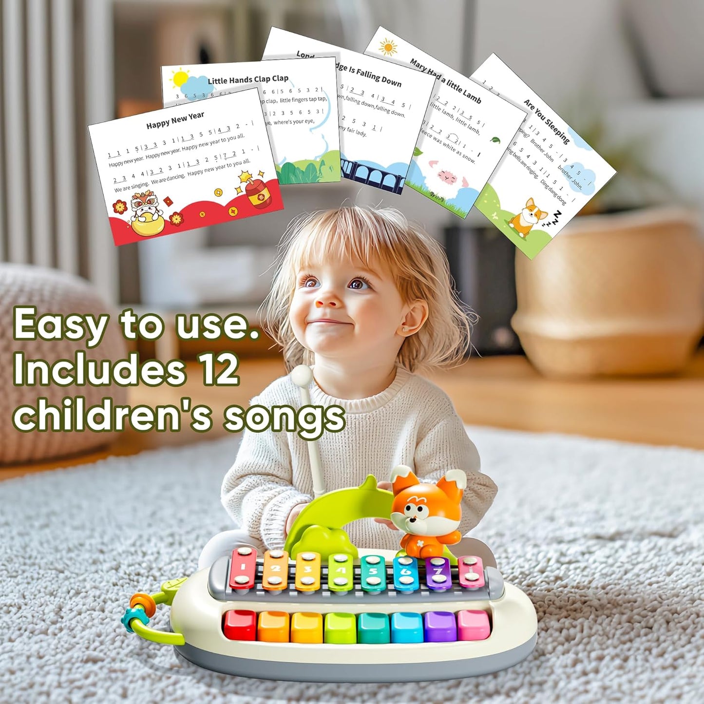 2 in 1 Baby Piano Xylophone for Toddlers, 8 Multicolored Key Keyboard Piano, Musical Table Percussion Sensory Toys ,Educational Musical Learning Instruments Toy for Kids Girls Boys