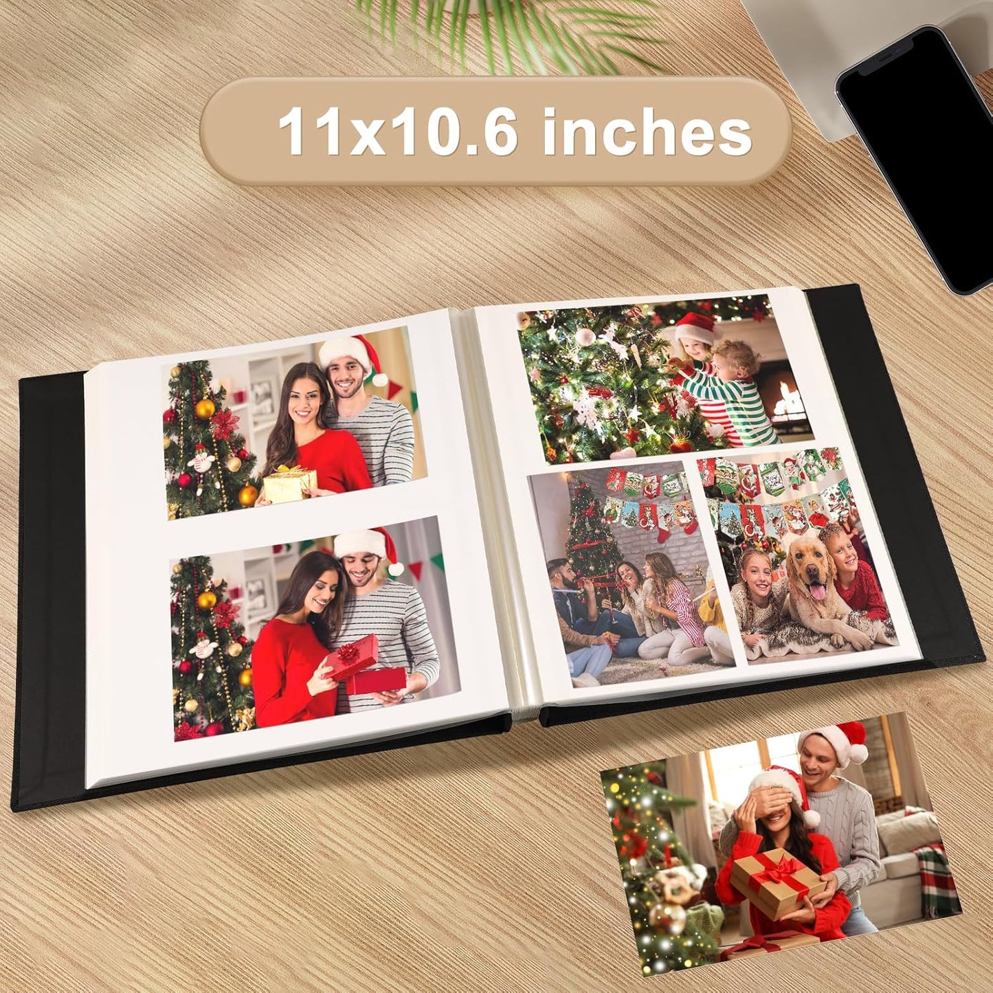 Photo Album Self Adhesive Pages Scrapbook Magnetic Photo Albums for 4x6 5x7 8x10 Pictures Sticky Pages Books for Baby Family Wedding 11x10.6 GrassGreen 60 Pages