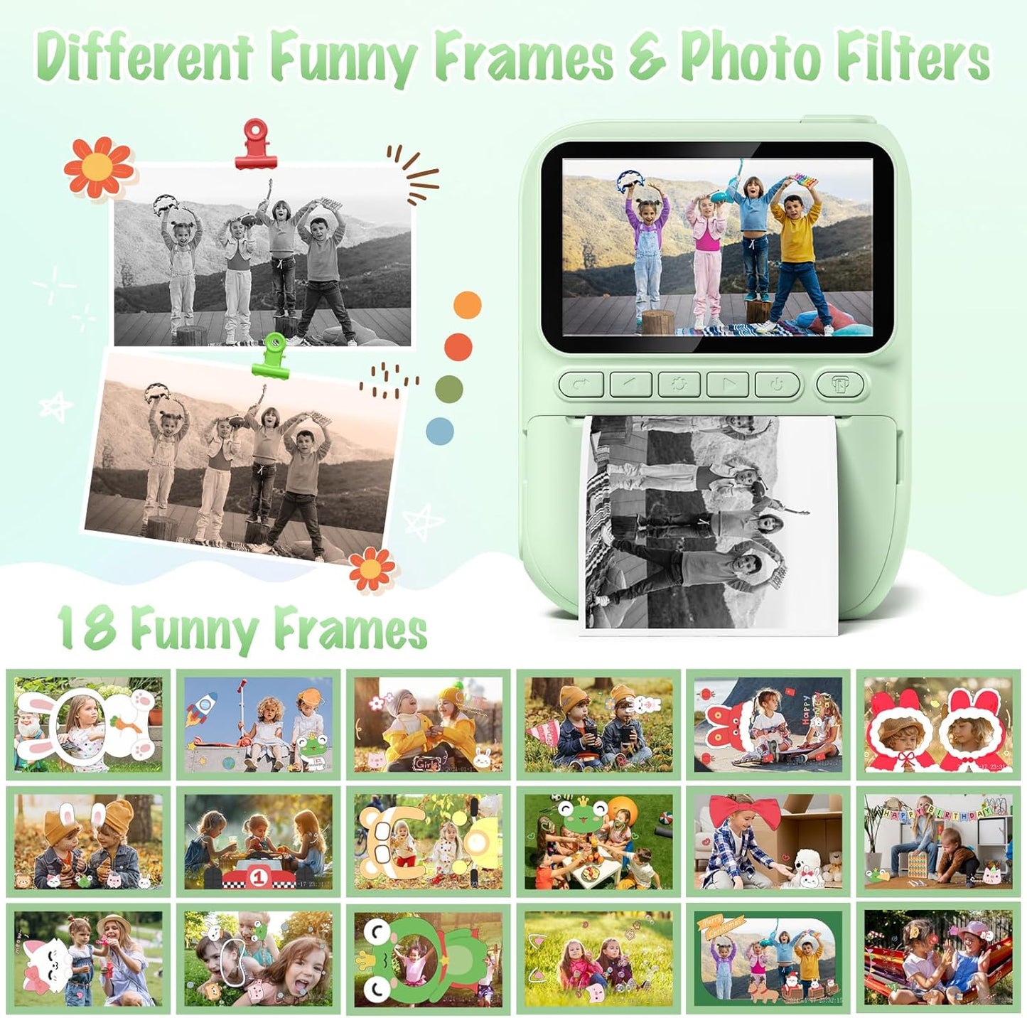 Kids Camera Instant Print, 3.0" HD 32MP 1080P Toddler Digital Camera with 3 Rolls of Printer Paper, Birthday Gifts Toy for 3-12 Year Old Girls Boys with 32GB SD Card-Green