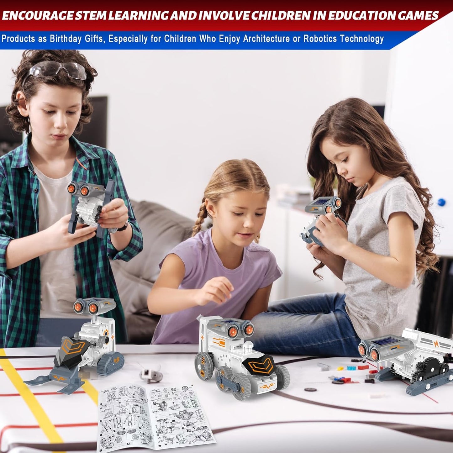 14-in-1 Education Solar Power Robot, Erector Kit STEM Gift Toys for Boys Age 8-12, DIY Educational Science Building Toy, Solar or Battery Powered Robotic Set for Children Birthday with 191Pcs