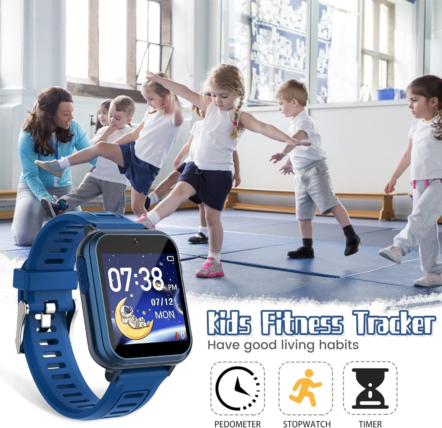 Kids Smart Game Watch with 24 Games HD Touch Screen Video Camera Music Player Pedometer Flashlight Alarm Clock 12/24 hr, Gifts for 5-12 Year Olds Boys