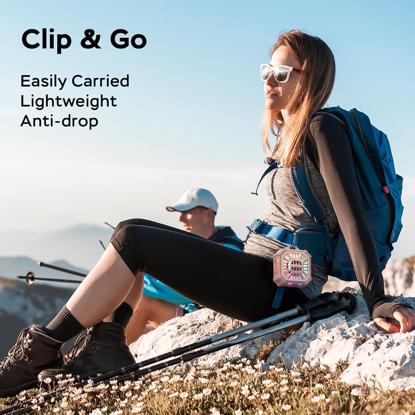 INSMY IP67 Waterproof Bluetooth Speaker, Shower Speaker Portable Small Clip-on, Multi Sync 100+ Speakers, Big Volume Booming Bass, 24H Playtime/Floatable/RGB Lights for Outdoor/Kayak/Beach(Pink)