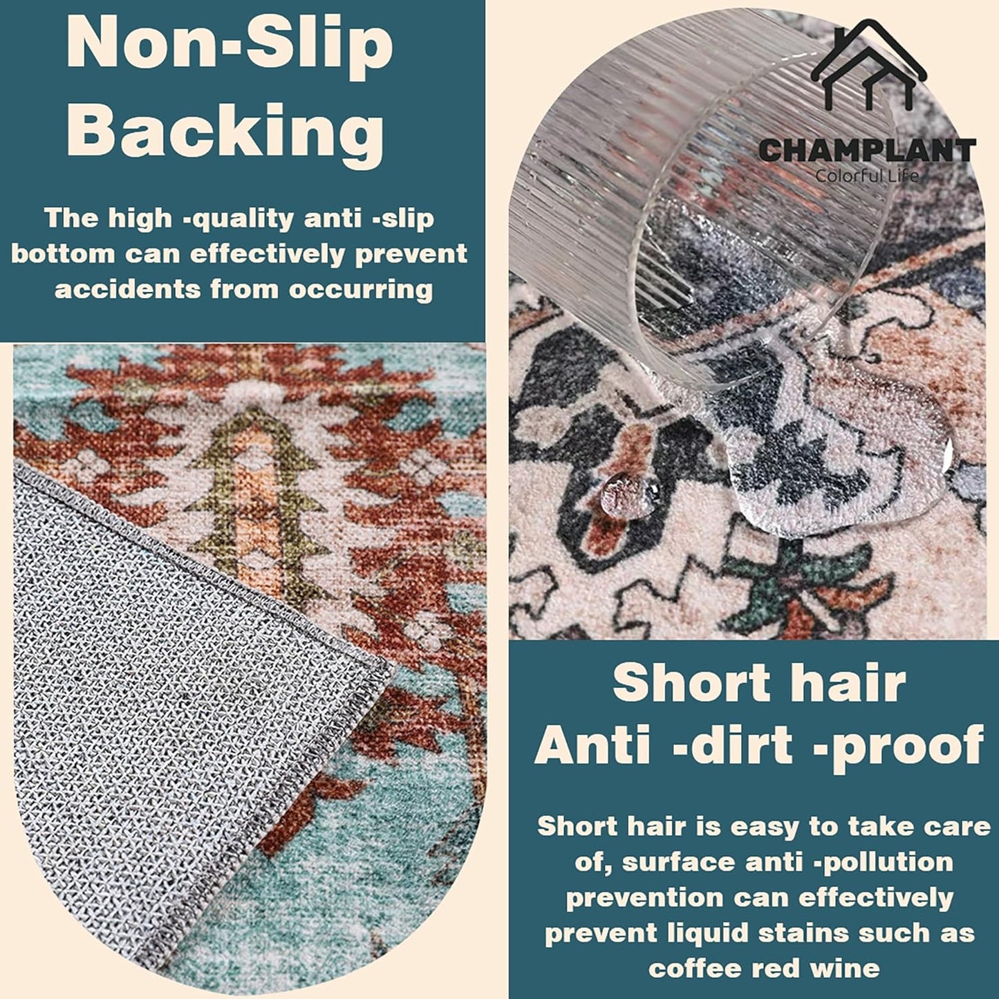 Washable Area Rug 9'x12' Light Cyan and Light red Retro Flowers Boho Design Non-Shedding Easy Care Ideal for High Traffic Areas in Living Room Bedroom Office Kitchen Large Carpet