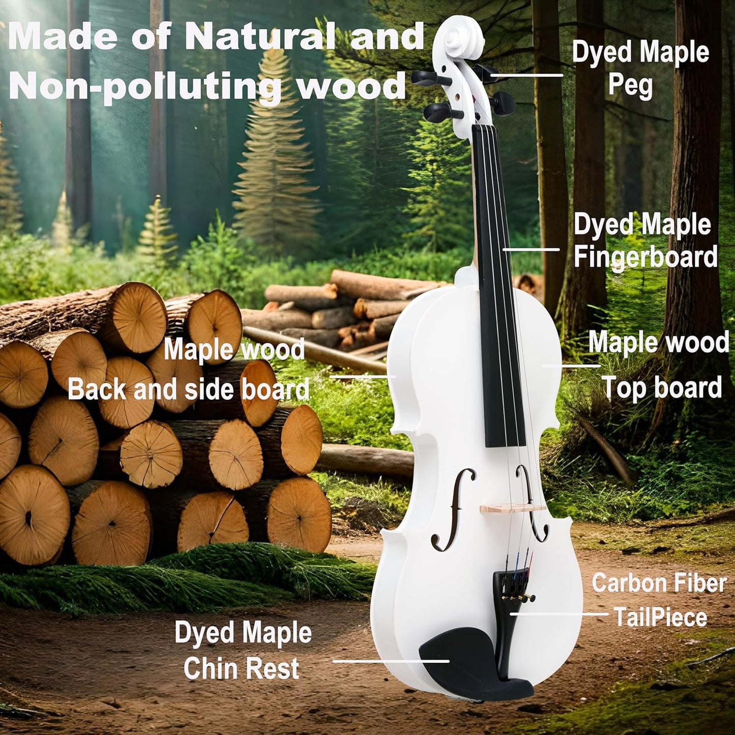 1/4 Fiddle White Colored Premium Violin Outfit for Beginners Adults Kids With 5 Color Fingering Tape- Handcrafted Student Beginner Violin.