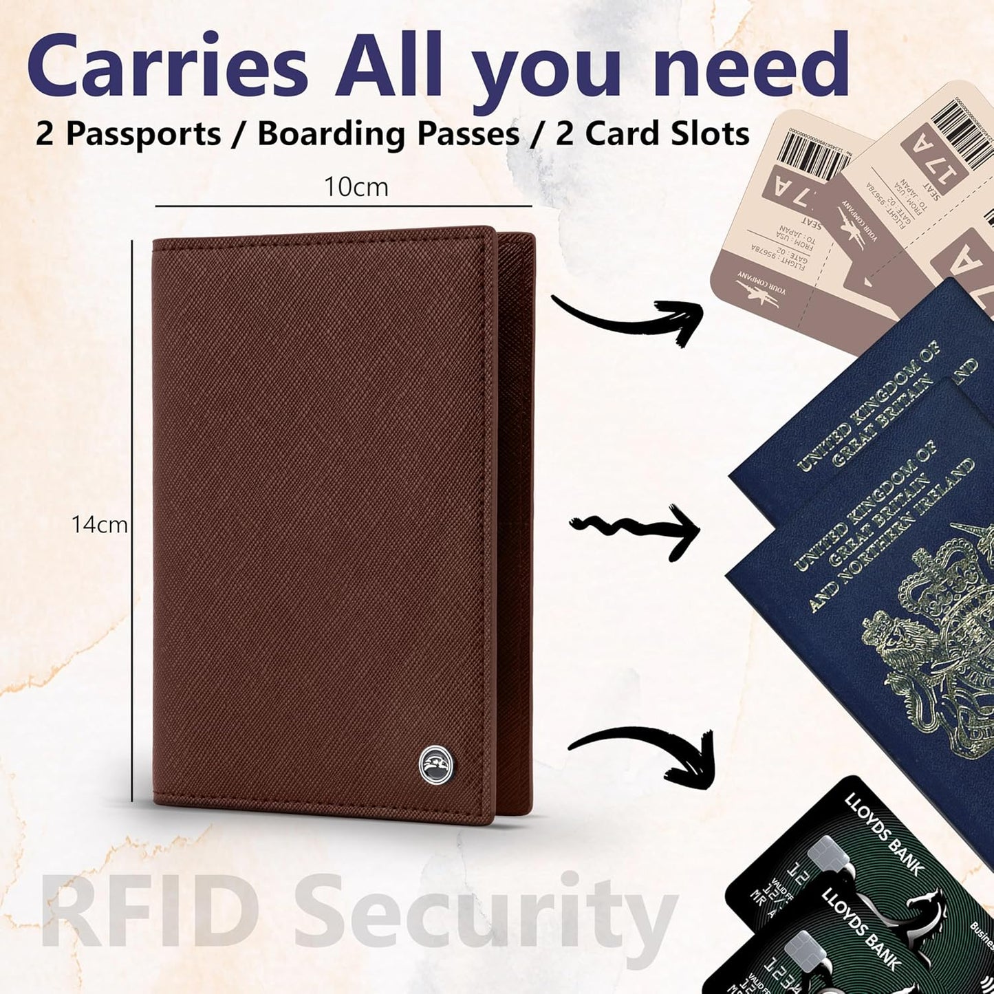 2 Passport Holder - Travel Essentials, RFID Blocking Wallet Credit Card Organiser, Plain Accessories Slim Cover For Men & Women