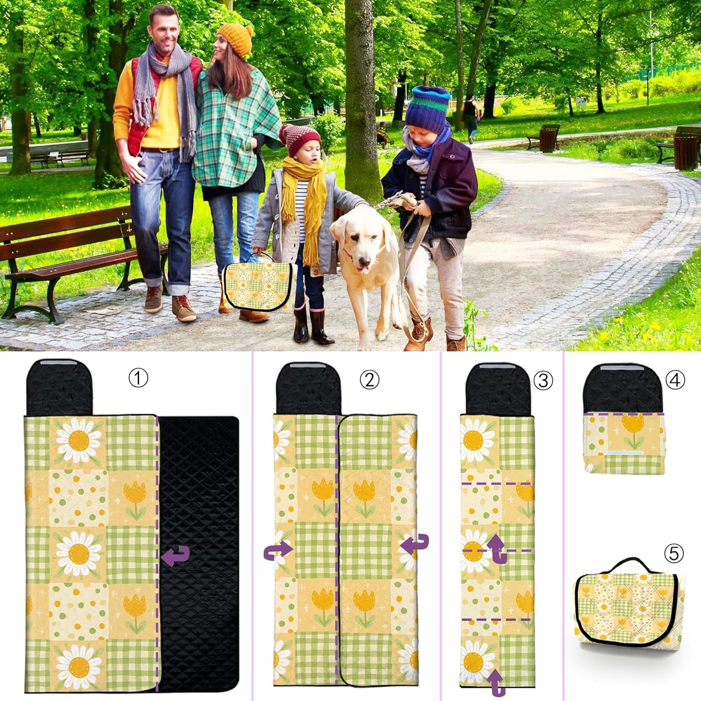 Extra Large Picnic Blanket Waterproof,80"x 80"Foldable Machine Washable Beach Blanket,Outdoor Blanket for 6-8 Adults,Suitable for Indoor Crawling,Park Beach,Camping,Hiking,Family Travel(Sunflower)