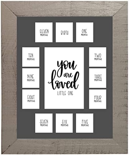 Rustic Red Door You Are Loved Little One Picture Frame w/12 Slots – Grey Frame & Grey Mat – Wall Decor Ideas for Baby Shower Gifts – My First Year Picture Frame (11” x 14”)