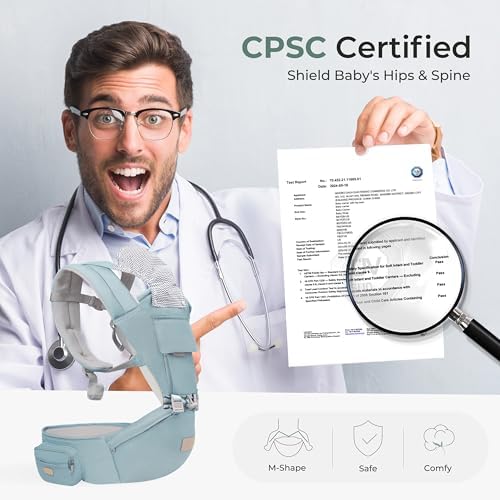 FRUITEAM 6-in-1 Baby Carrier with Waist Stool/Hip Seat for Breastfeeding, One Size Fits All - Adapt to Newborn, Infant & Toddler (Blue)