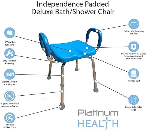 Independence Medical Shower Bench, Bath Stool Chair, Bathroom Transfer Seat, Elderly Assistance Products, Shower Chairs, Adjustable, Padded Seat & Handles, Aluminum Frame, Anti-Slip (Blue)