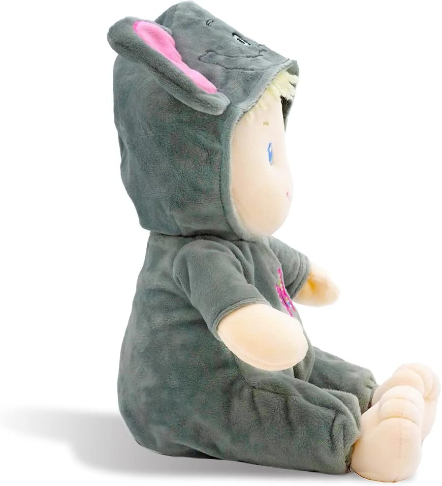 June Garden 12" Sweet Dolly Jacqueline - Stuffed Ultra Soft Baby Elephant Doll for Birth and Up - Removable Grey Outfit