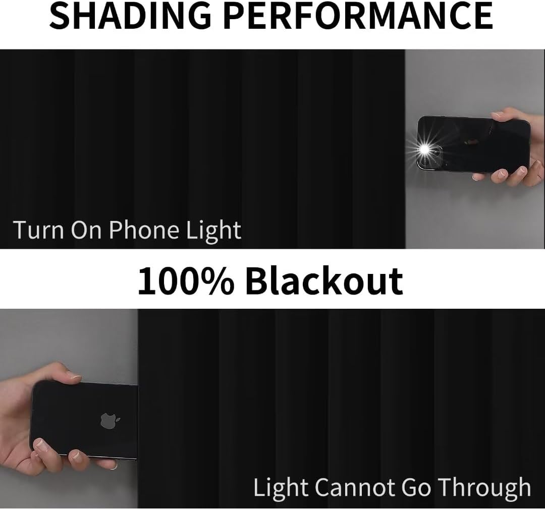 Joydeco 100% Blackout Curtains 72 Inch Long, Black Black Out Curtains for Bedroom Windows, Room Darkening Thermal Insulated Short Textured Grommets Drapes for Living Room