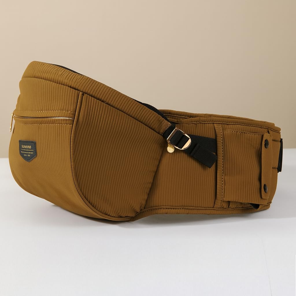 SUNVENO Baby Hip Carrier with Hip Seat, CPC-Certified, Ergonomic Infant Carrier for Newborns & Toddlers up to 45 lbs, Adjustable Waistband, Multiple Pockets, All-Season, Brown