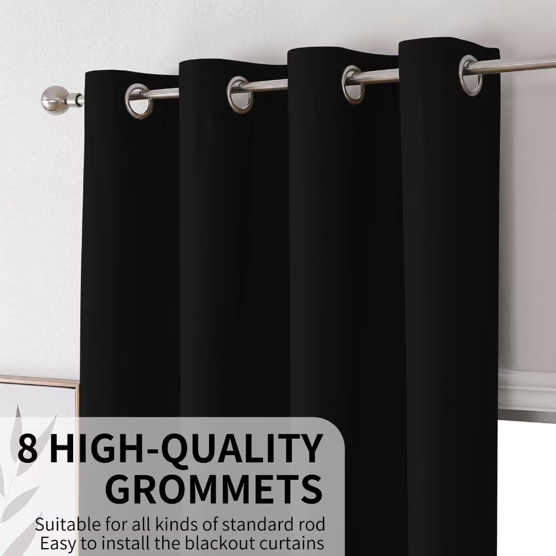 Joydeco Blackout Curtains 108 Inches Long, Black Extra Long Black Out Curtains for Living Room Bedroom, Grommet Total Room Darkening Drapes Grommets Solid Drapes for Bedroom Windows