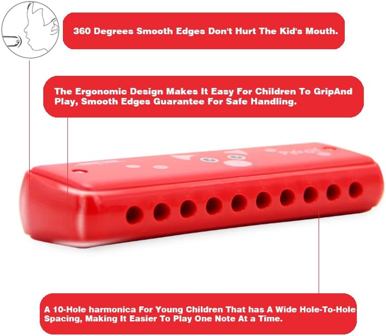 Colored Harmonica for Kids and Beginners - Easy-to-Learn Key of C Instrument - Portable and Lightweight.