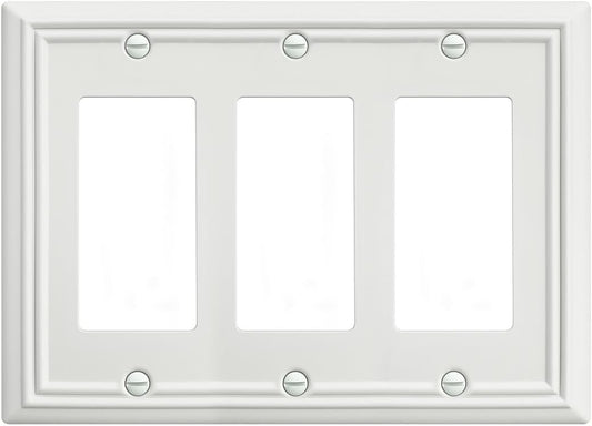 1-Pack Triple Decorator Wall Plate, Off White Wall Outlet Cover for GFCI Outlet, Dimmer Switch, Durable Metal, 6.77''*4.88'', Midsize