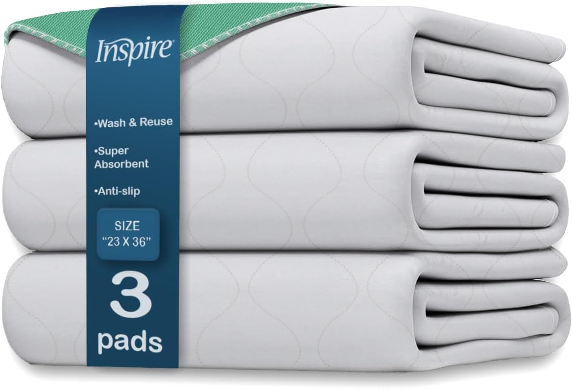 Inspire Washable and Reusable Incontinence Chair or Bed Pads | 3 Pack Waterproof Mattress Pad Chucks Pads | Reusable Bed Pads Washable Waterproof Chux Pads | Pee Pads for Adults Use As Pet Pad