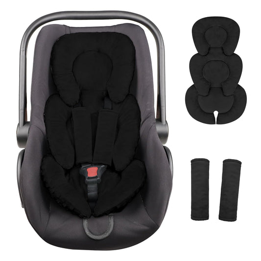 Infant Car Seat Insert Head and Body Support, GFU Reversible Newborn Insert for Carseat with Strap Pads, Soft Stroller Cushion Pillow Insert for Boys and Girls, Fits for Stroller, Swing, Black