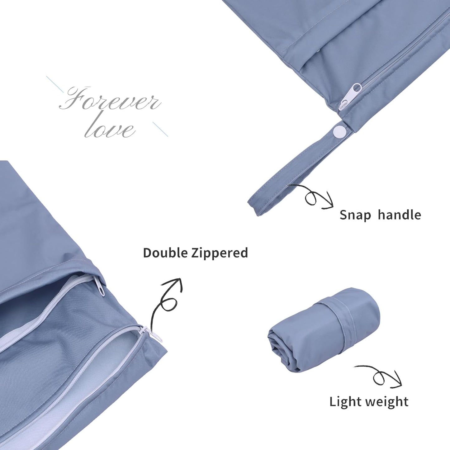 ALVABABY 3 Cloth Diaper Wet Dry Bags Waterproof Reusable with Two Zippered Pockets Travel Beach Pool Daycare Soiled Baby Items Yoga Gym Bag for Swimsuits or Wet Clothes Small medium Large3L-SML04