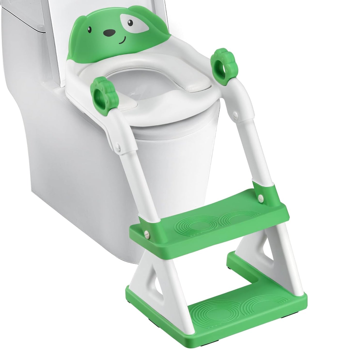 2 In 1 Potty Training Toilet Seat & Toddler Step Stool, Bottom Triangle Stability Toddler Toilet Seat, Adjustable Step & Seat Height Potty Seats (Green)