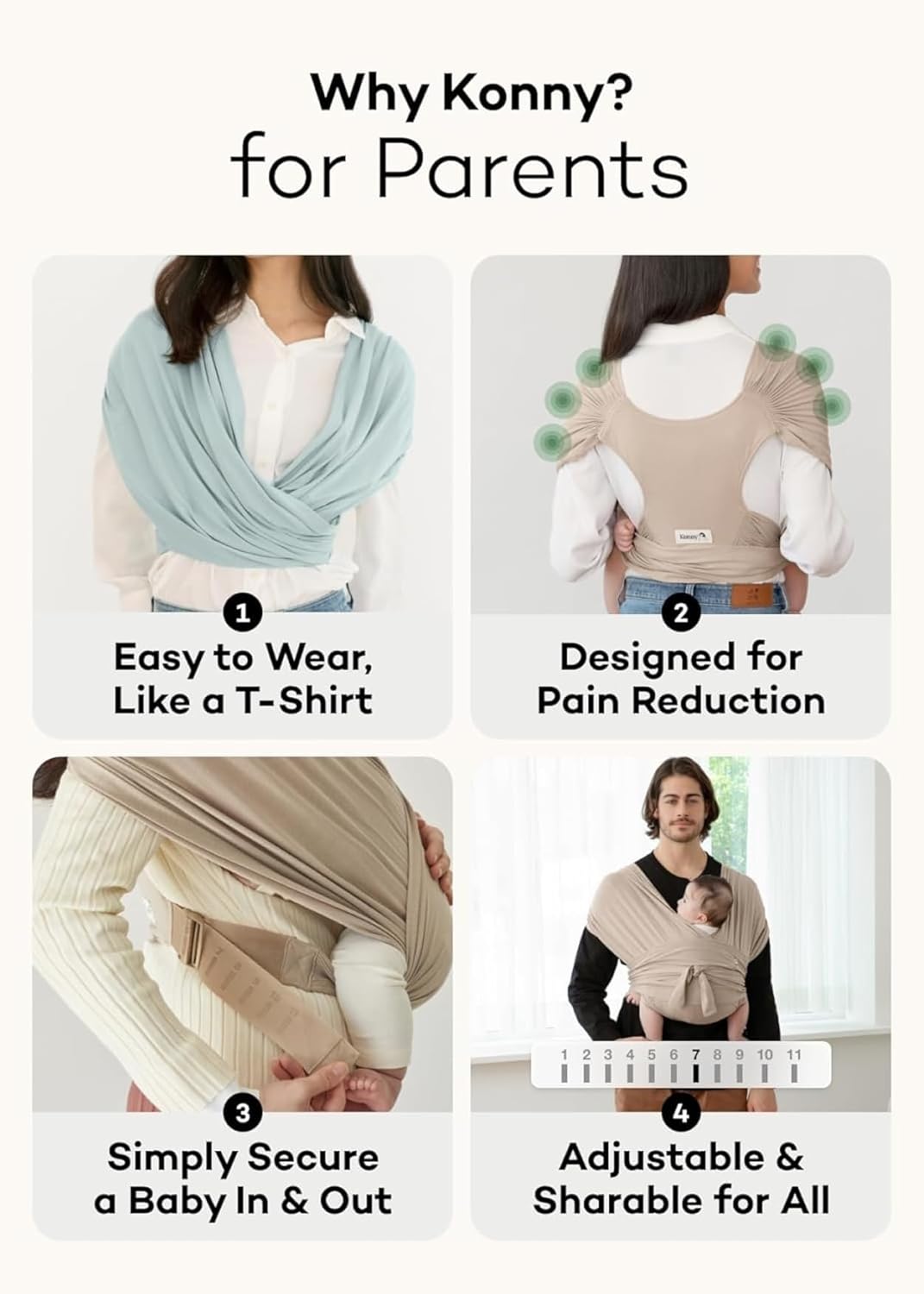 Konny Baby Carrier Flex AirMesh with Head Support- Adjustable, Easy to Wear Baby Wrap Sling, Perfect for Newborn Babies Essentials up to 44 lbs (XS-XL) - Pale Pink