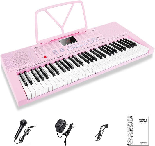 Vangoa VGK610 Piano Keyboard, 61 Mini Keys Portable Music Keyboard for Beginners with Microphone, 3 Teaching Modes, 350 Tones, 350 Rhythms, 30 Demos, Pink