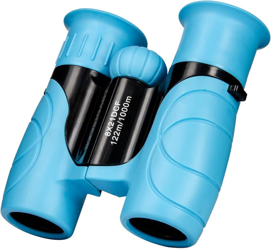 Binoculars for Kids 8x21, Gift for 3-12 Years Boys & Girls, Compact Kids Binoculars High-Resolution Shockproof Mini Binoculars for Bird Watching, Hiking, Camping, Travel Blue 302