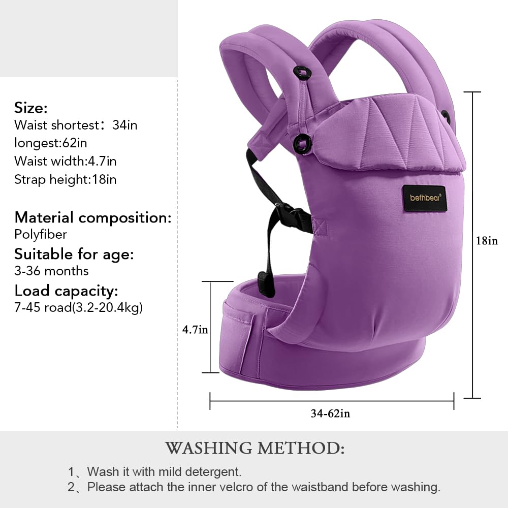 Baby Carrier Newborn to Toddler, 7-45 lbs with Natural Material, Ergonomic Design,Versatile and Adjustable,Hands Free for Moms&Dads,Purple