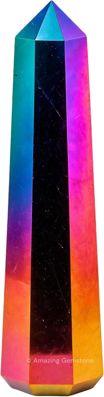 Amazing Gemstone Titanium Aura Quartz Crystal Towers - Natural Healing Crystal Point Obelisk for Reiki Healing and Crystal Grid (2" to 3" Inch)