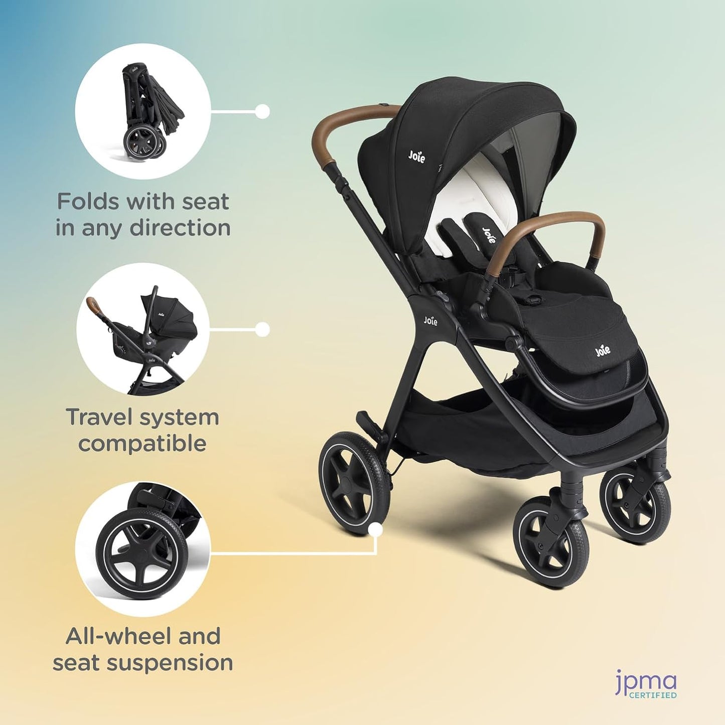 Joie, Kava 3-in-1 Stroller - Versatile, All-Wheel Suspension, Reversible Seat, Travel System Compatible and Detachable Crossbody Bag (Shale)