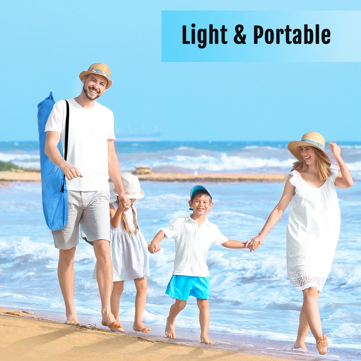 WhiteFang Deluxe Pop Up Beach Tent Sun Shade Shelter for 3-4/5-6 Person, UV Protection, Extendable Floor with 3 Ventilating Windows Plus Carrying Bag, Stakes, and Guy Lines