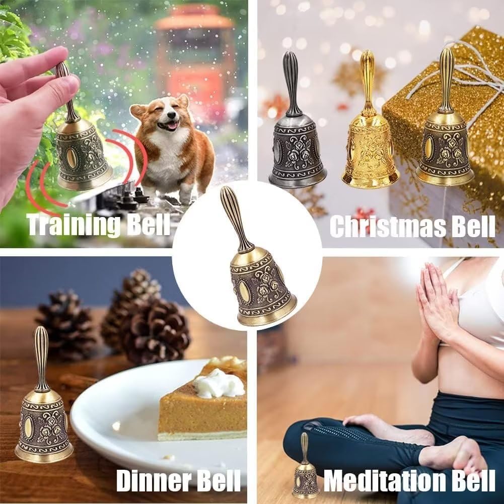 Hourwof Hand Bell,Metal Dinner Bell Decorative Wedding Bells Service Bell Call Bell Christmas Bell,Golden Blue