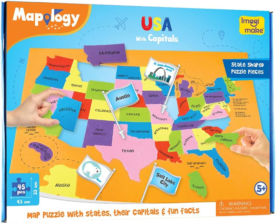 Imagimake Mapology USA Map with Capitals | Learning States and Capitals | US Geography Toys for Ages 8-13 | Jigsaw Puzzles for Kids Ages 8-10 | Educational Back to School Gifts for Kids Age 5-7 & 9-12