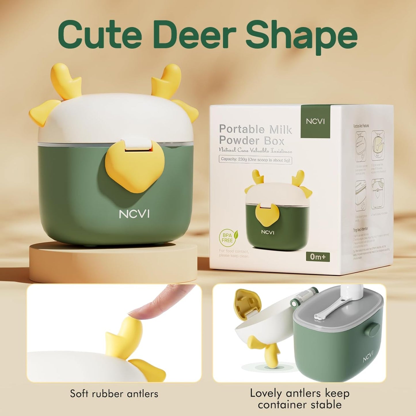 NCVI Baby Formula Dispenser On The Go, Formula Container To Go, Formula Holder for Travel, Outdoor Picnic with Baby Infant, Portable Container for Milk Powder, Snacks, Candy, Fruits (Green)