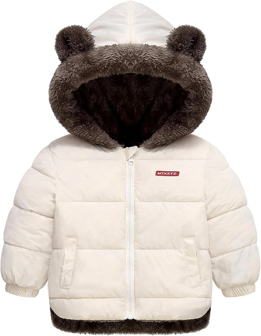 Infant Baby Winter Coat Bear Hooded Jacket Warm Fleece Snowsuit Windproof Outerwear for Toddler Boy Girl 9M-4T