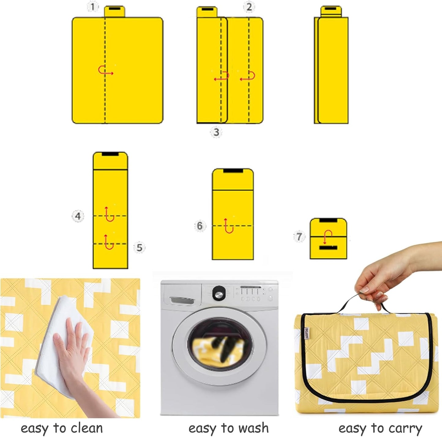 Waterproof Sandproof Travel Blanket, Large Yellow Picnic Mat for 2-4 Adults, Lightweight Beach Blankets with Carry Strap, Foldable Outdoor Blankets for Camping, Grass, Park