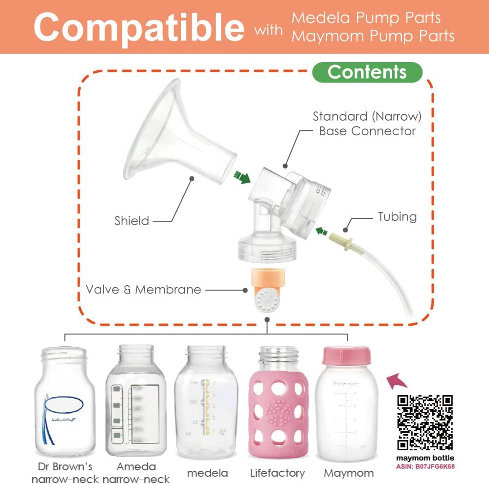 Maymom Breast Pump Kit Compatible with Medela Pump in Style Advanced Pump; 2xTwo-Piece 21mm Breastshield, 2 Valve, 4 Membrane, 2 Replacement Tubing; Replacement Part for Medela Shield, Medela Valve