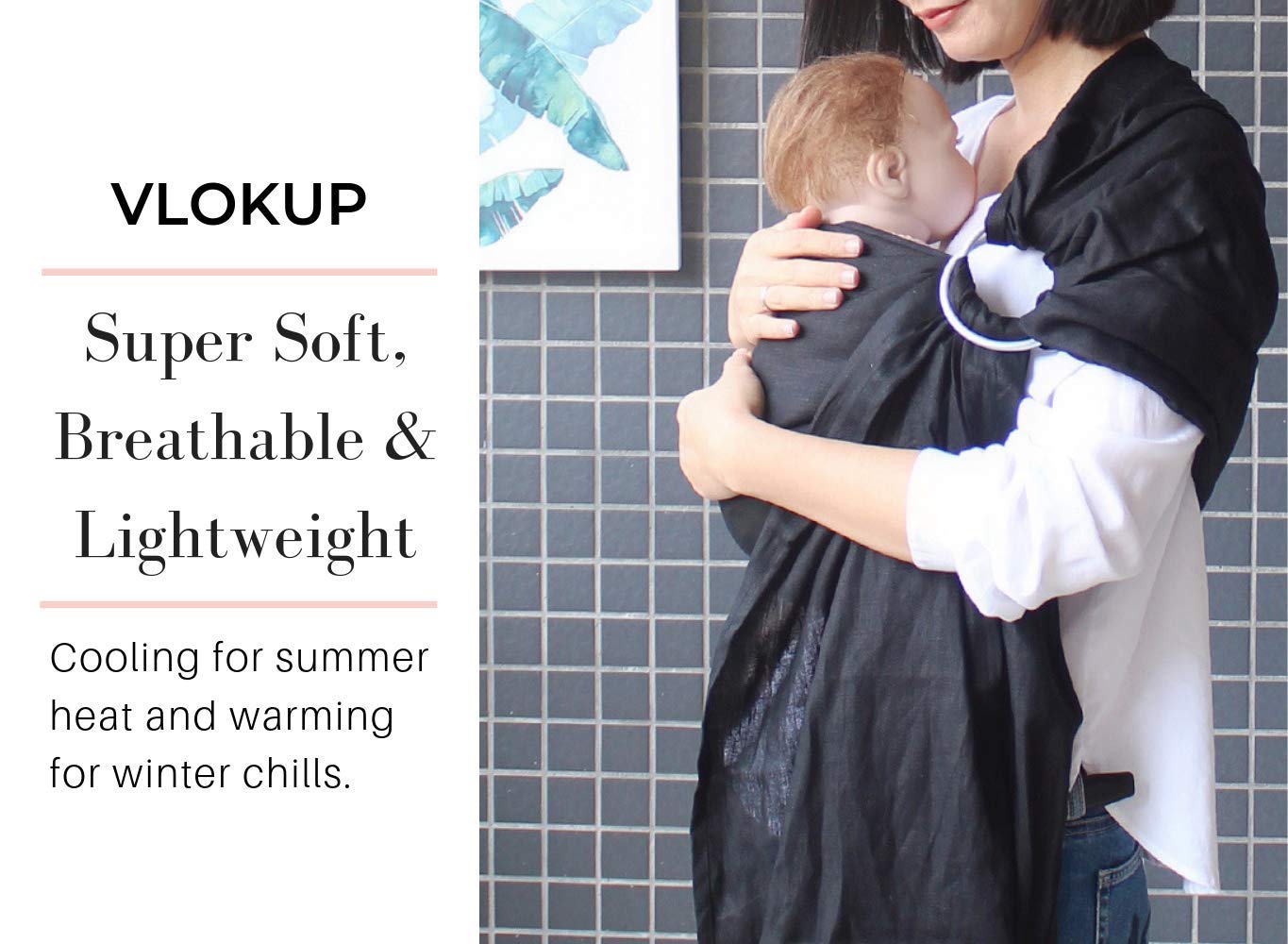 Ring Sling Baby Carrier, Soft Cotton Baby Sling Carrier Newborn to Toddler, Baby Wrap Carrier for Plus Size Parents, Perfect Shower Gift, Black