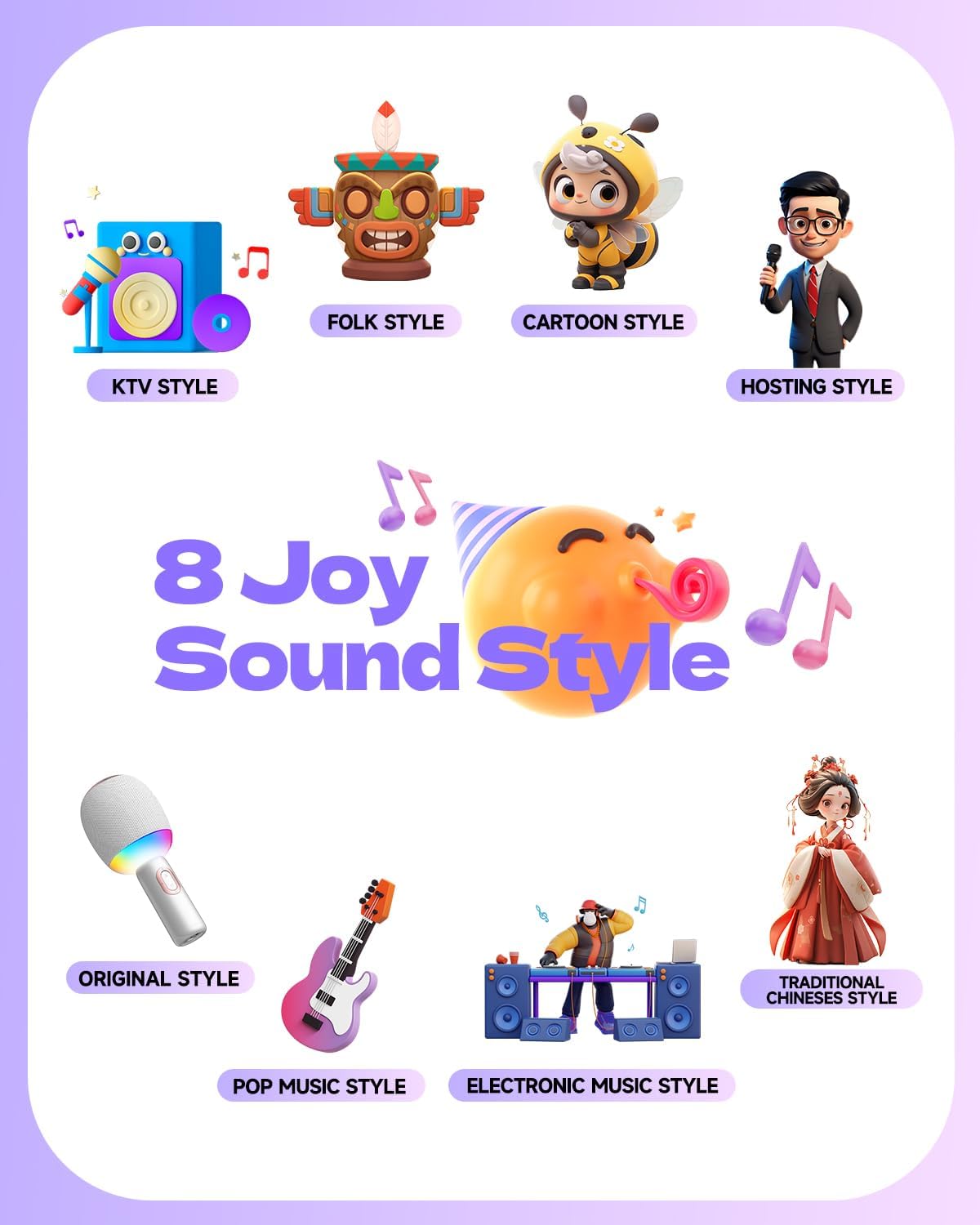 Wireless Bluetooth karaoke Microphone, 5-in-1 Portable Handheld Microphone for iPhone, Karaoke Microfono with Dynamic Lights for Car / Home Party, Music Record, Duet Singing Mic for Kids Adults-White