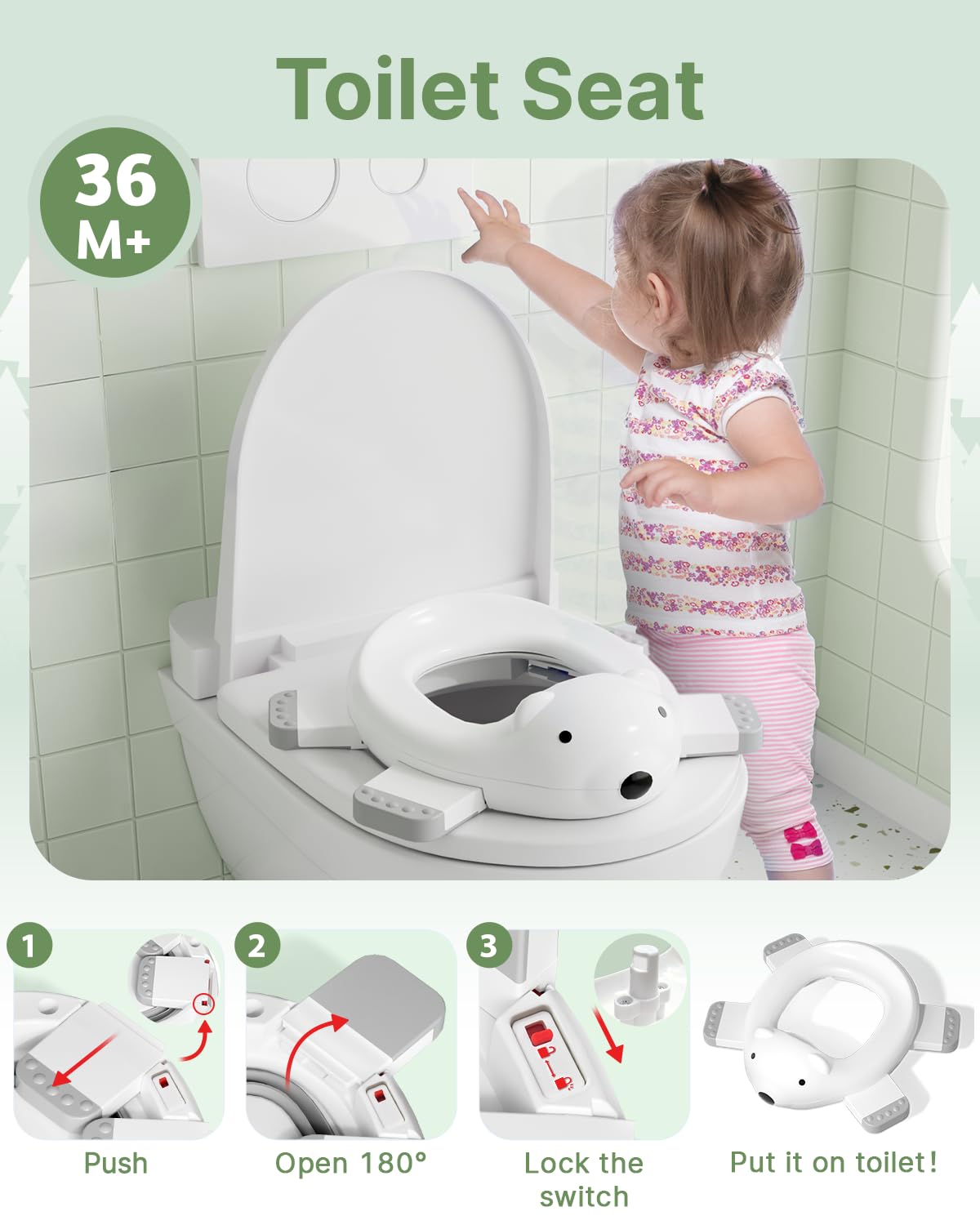 2 Pack Portable Potty Seat, 2 in 1 Travel Potty Seat for Toddlers with Liner Bags, Safety Locks and Polar Bear Design, 12 Months+(2 Pack)